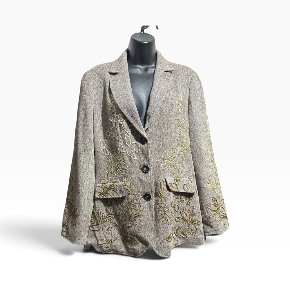 Vintage Coldwater Creek Blazer Floral Embroidery Women's 12 Art Teacher Jacket